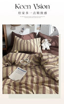 Bedding Set Ins Ambiance Blue Coffee Grid Mixed With Washed Cotton Minimalist Four Piece Set Fitted Sheets Duvet Cover