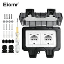 EIOMR 16A 220V IP66 Waterproof Double Socket,Black Outdoor Power Outlet with Switch,With Type C Charging Port EU Standard Socket
