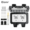 EIOMR 16A 220V IP66 Waterproof Double Socket,Black Outdoor Power Outlet with Switch,With Type C Charging Port EU Standard Socket
