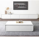 Modern White Living Room Furniture Set, Coffee Table and TV Stand with Storage Cabinets, Contemporary Entertainment Center Set
