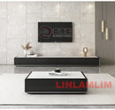 Modern White Living Room Furniture Set, Coffee Table and TV Stand with Storage Cabinets, Contemporary Entertainment Center Set