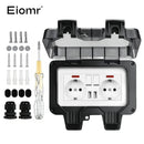 EIOMR 16A 220V IP66 Waterproof Double Socket,Black Outdoor Power Outlet with Switch,With Type C Charging Port EU Standard Socket
