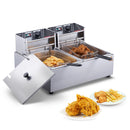 SucceBuy 12L 3000W Commercial Electric Deep Fryer w/Dual Tanks  Stainless Steel Countertop Fryer for Fried Chicken French Fries