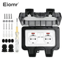 EIOMR 16A 220V IP66 Waterproof Double Socket,Black Outdoor Power Outlet with Switch,With Type C Charging Port EU Standard Socket