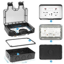 EIOMR 16A 220V IP66 Waterproof Double Socket,Black Outdoor Power Outlet with Switch,With Type C Charging Port EU Standard Socket