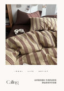 Bedding Set Ins Ambiance Blue Coffee Grid Mixed With Washed Cotton Minimalist Four Piece Set Fitted Sheets Duvet Cover