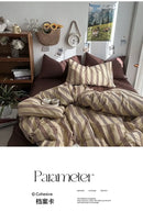 Bedding Set Ins Ambiance Blue Coffee Grid Mixed With Washed Cotton Minimalist Four Piece Set Fitted Sheets Duvet Cover