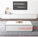 Modern White Living Room Furniture Set, Coffee Table and TV Stand with Storage Cabinets, Contemporary Entertainment Center Set