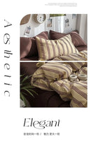 Bedding Set Ins Ambiance Blue Coffee Grid Mixed With Washed Cotton Minimalist Four Piece Set Fitted Sheets Duvet Cover