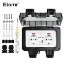 EIOMR 16A 220V IP66 Waterproof Double Socket,Black Outdoor Power Outlet with Switch,With Type C Charging Port EU Standard Socket