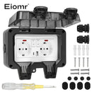 EIOMR 16A 220V IP66 Waterproof Double Socket,Black Outdoor Power Outlet with Switch,With Type C Charging Port EU Standard Socket