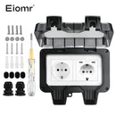 EIOMR 16A 220V IP66 Waterproof Double Socket,Black Outdoor Power Outlet with Switch,With Type C Charging Port EU Standard Socket