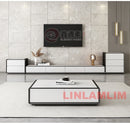 Modern White Living Room Furniture Set, Coffee Table and TV Stand with Storage Cabinets, Contemporary Entertainment Center Set