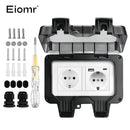 EIOMR 16A 220V IP66 Waterproof Double Socket,Black Outdoor Power Outlet with Switch,With Type C Charging Port EU Standard Socket